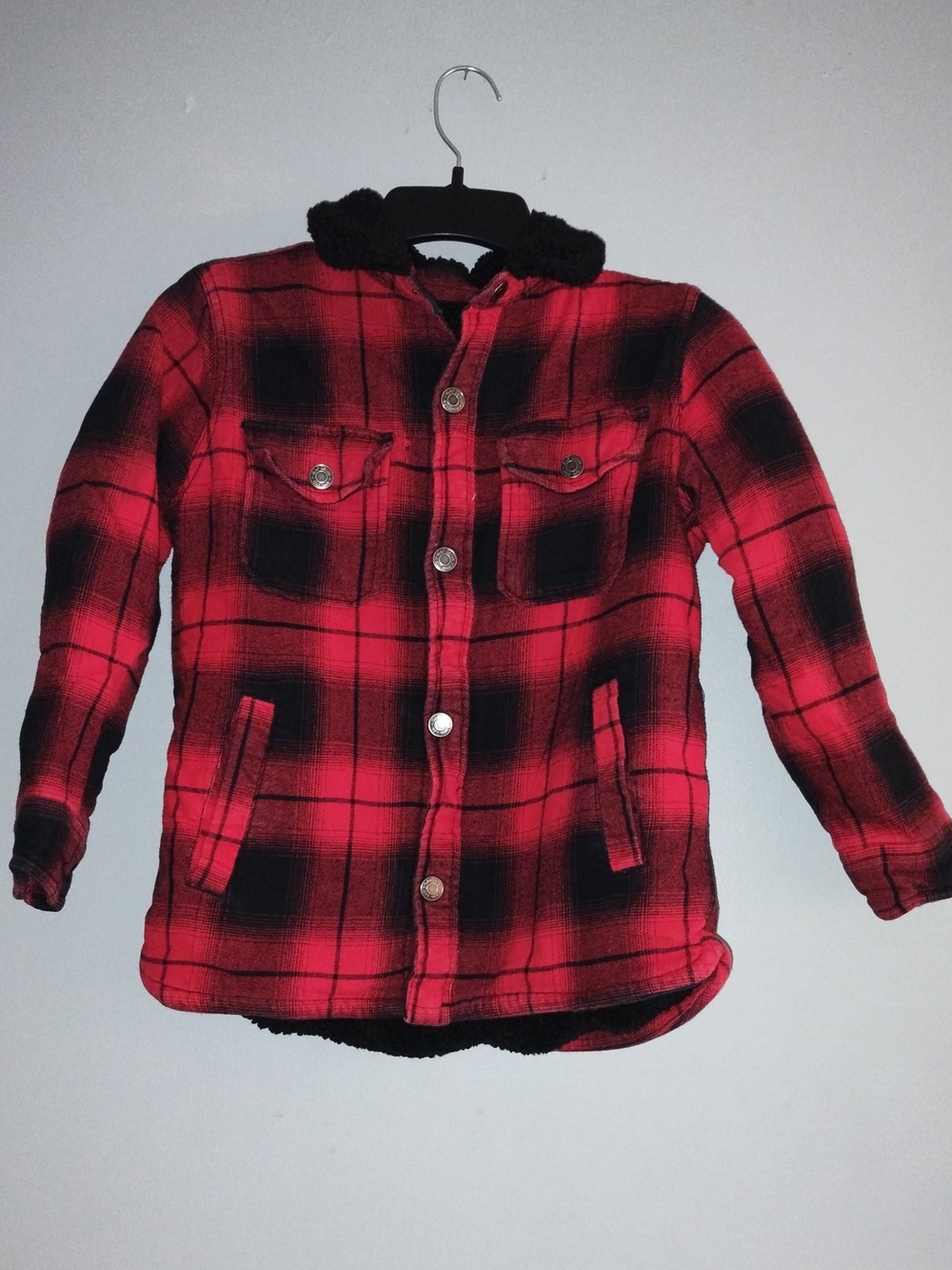 GAP Red and Black Plaid Sherpa-Lined Button Front Shirt